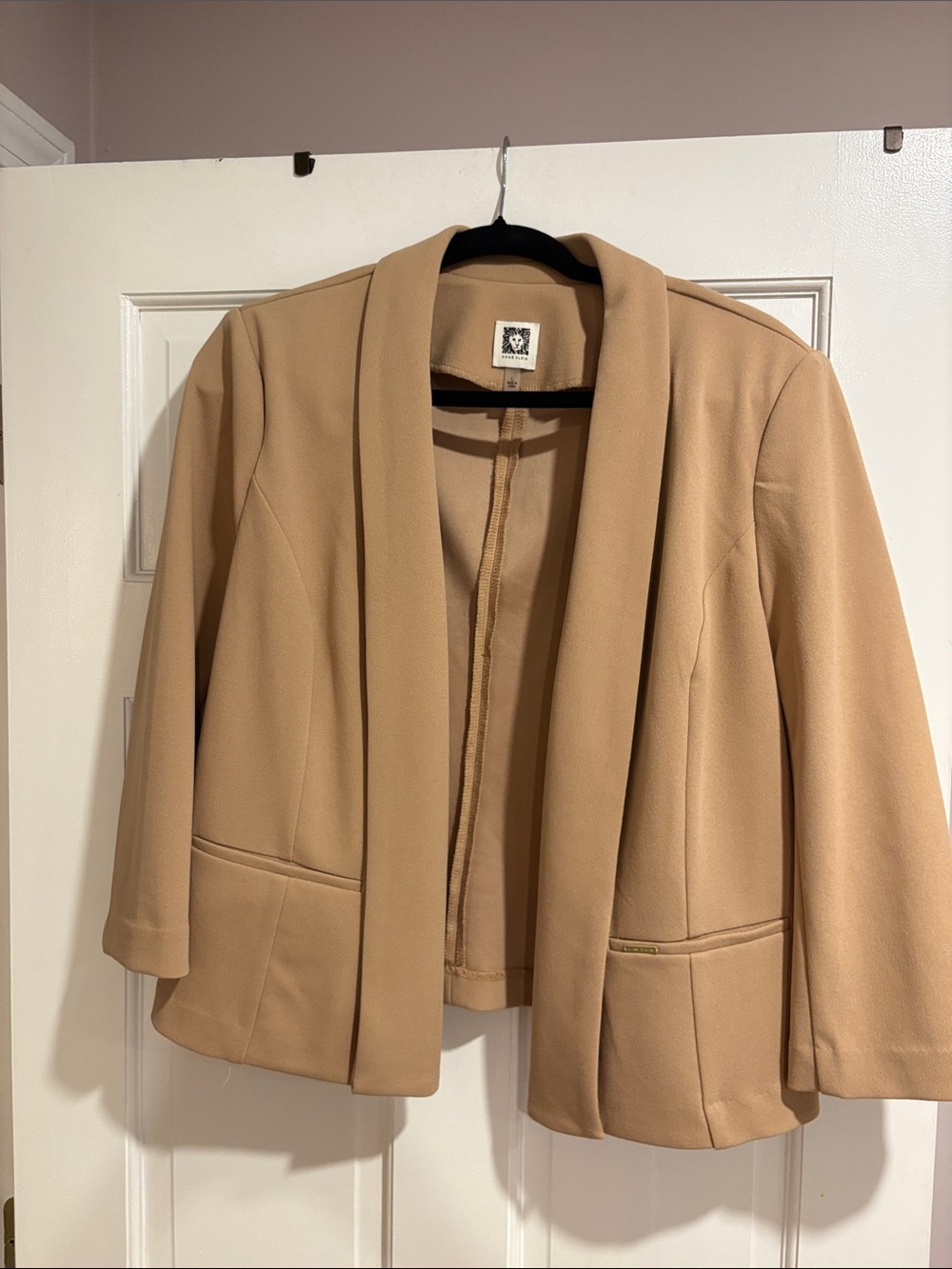 Anne Klein Tan Open-Front Shawl Collar Blazer Jacket